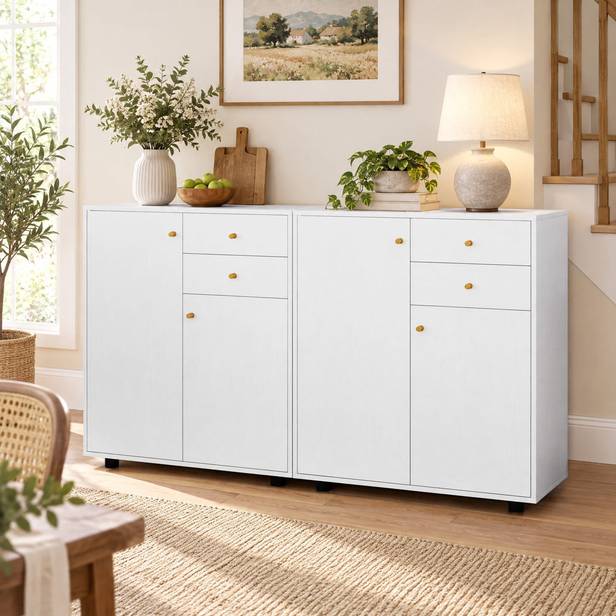 Airfind Kitchen Sideboard Buffet Cabinet Coffee Bar Cabinet with 2 Drawers 2 Doors and 3 Adjustable Shelves, 45 lbs Capacity, Engineered Wood Frame