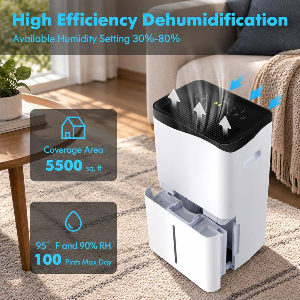 Airfind 100-Pint Dehumidifier with Smart App and Alexa Control for Home and Basements, ABS Frame, 15 x 10 x 25 Footprint, White