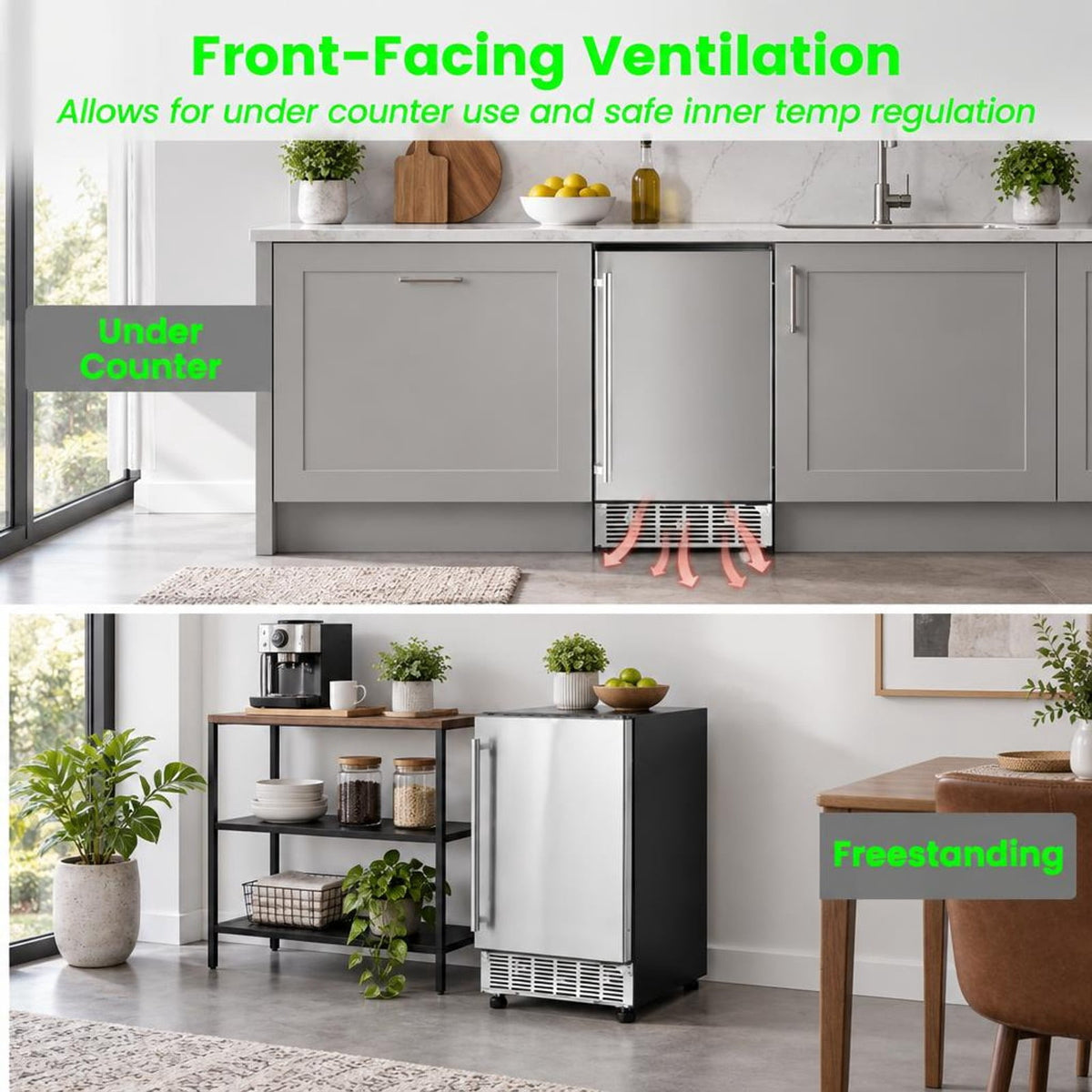 Airfind Free-Standing Built-In Undercounter Ice Maker, Stainless Steel PP Zinc-Plated Sheet ABS for Convenient Everyday Use, Silver