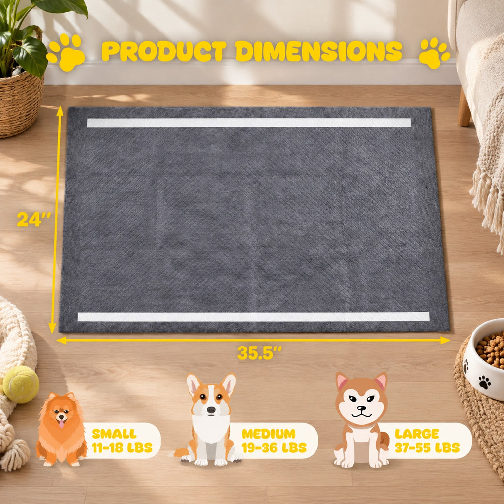 Airfind 35.5 x 24 Charcoal Dog Pee Pads 6-Layer for Dogs, Non-woven Fabric Fluffy Pulp PE Film Absorbent Tissue Pee Frame, Black