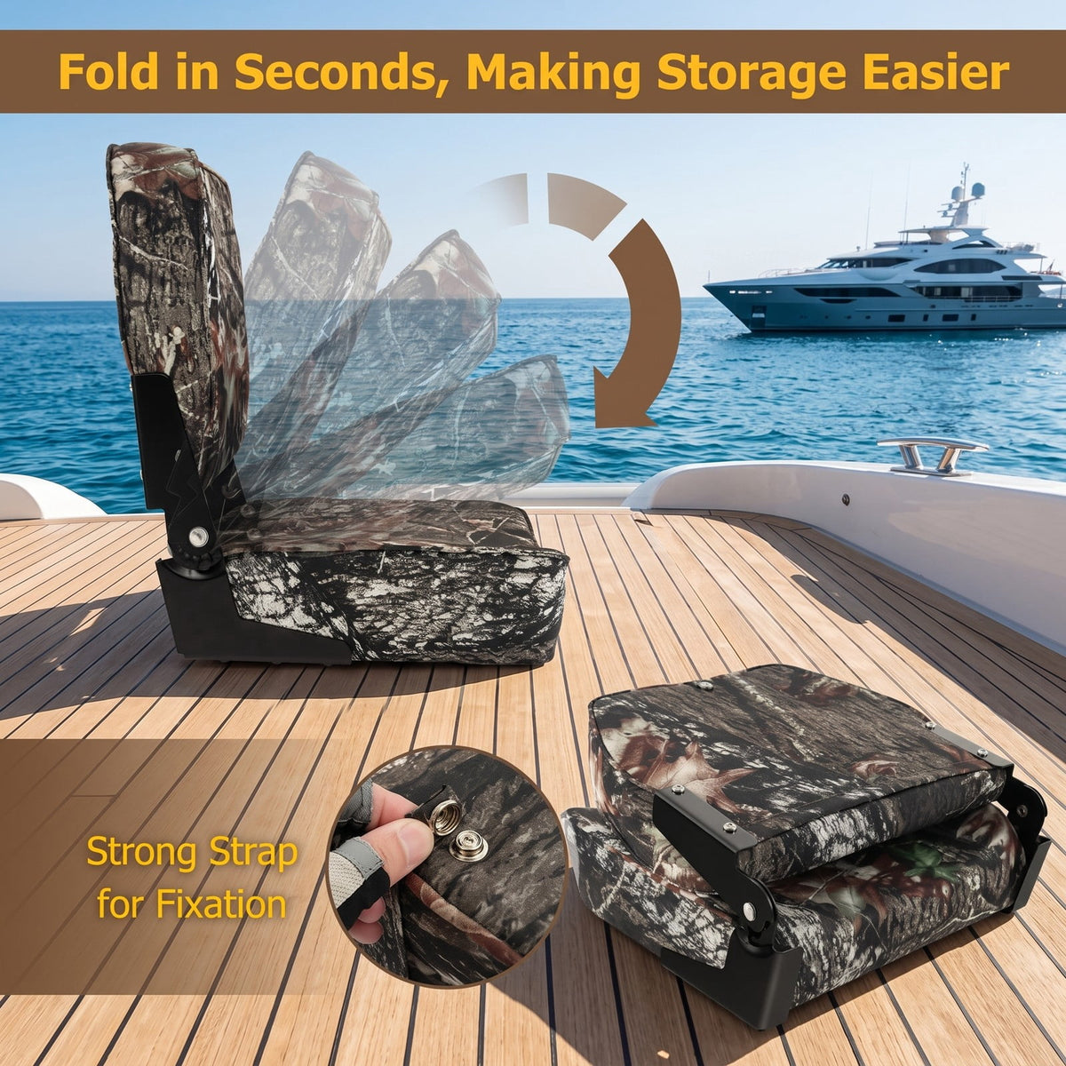 Airfind Folding Low Back Boat Seats 2 Pack with Thick Sponge Padding and Aluminum Hinges for Fishing and Jon Boats, Camouflage