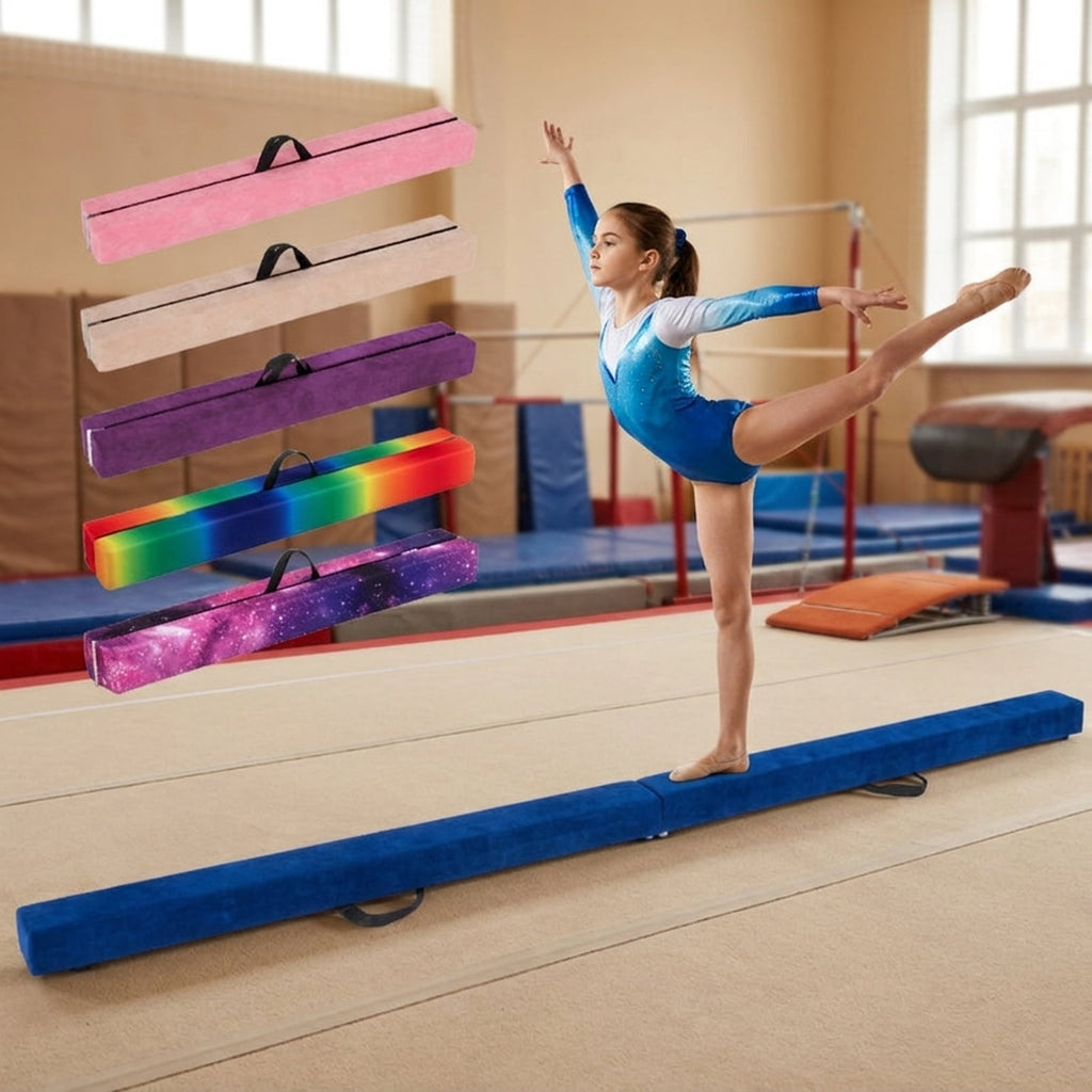 Airfind 9 ft Folding Gymnastics Balance Beam with Suede Cover, Pine Wood Core and Non-Slip Mat, Blue