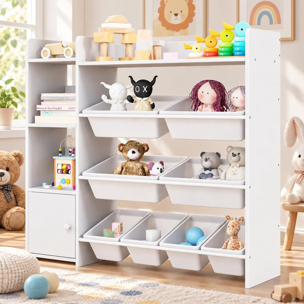 Airfind 4-Tier Kids Toy Storage Organizer Bookshelf and Toy Storage Rack with Door, 22 lbs Capacity, PP Metal MDF Frame, White