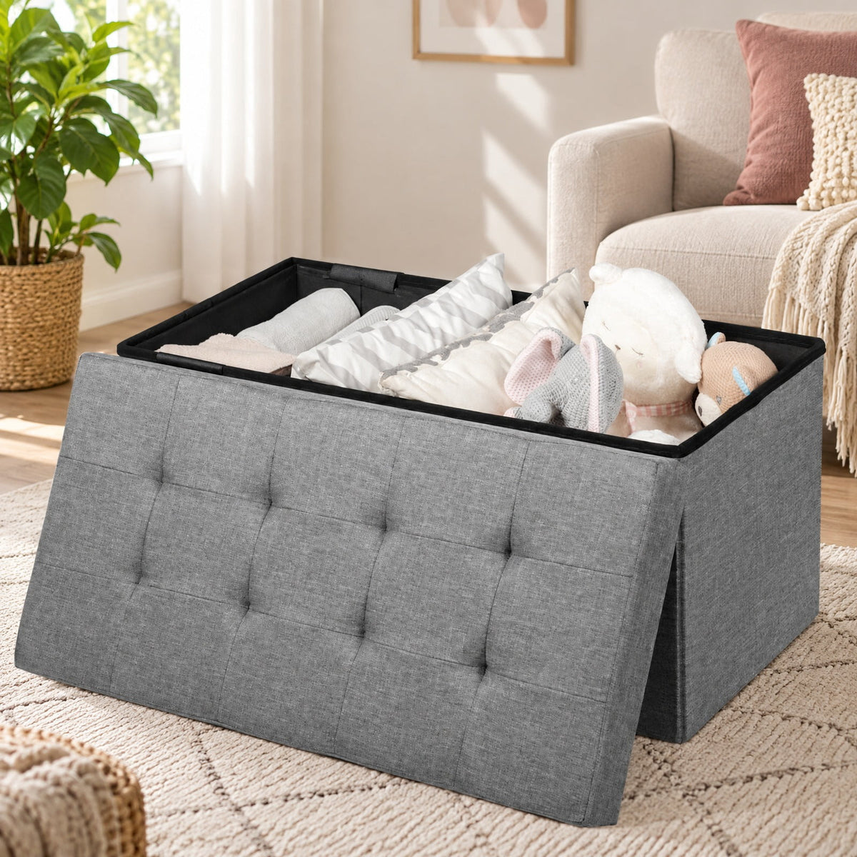 Airfind 31.5 Inch Fabric Foldable Storage with Removable Storage Bin, 350 lbs Capacity, Oxford fabric Frame, 31.5in x 16in x 16in Footprint, Light Gray