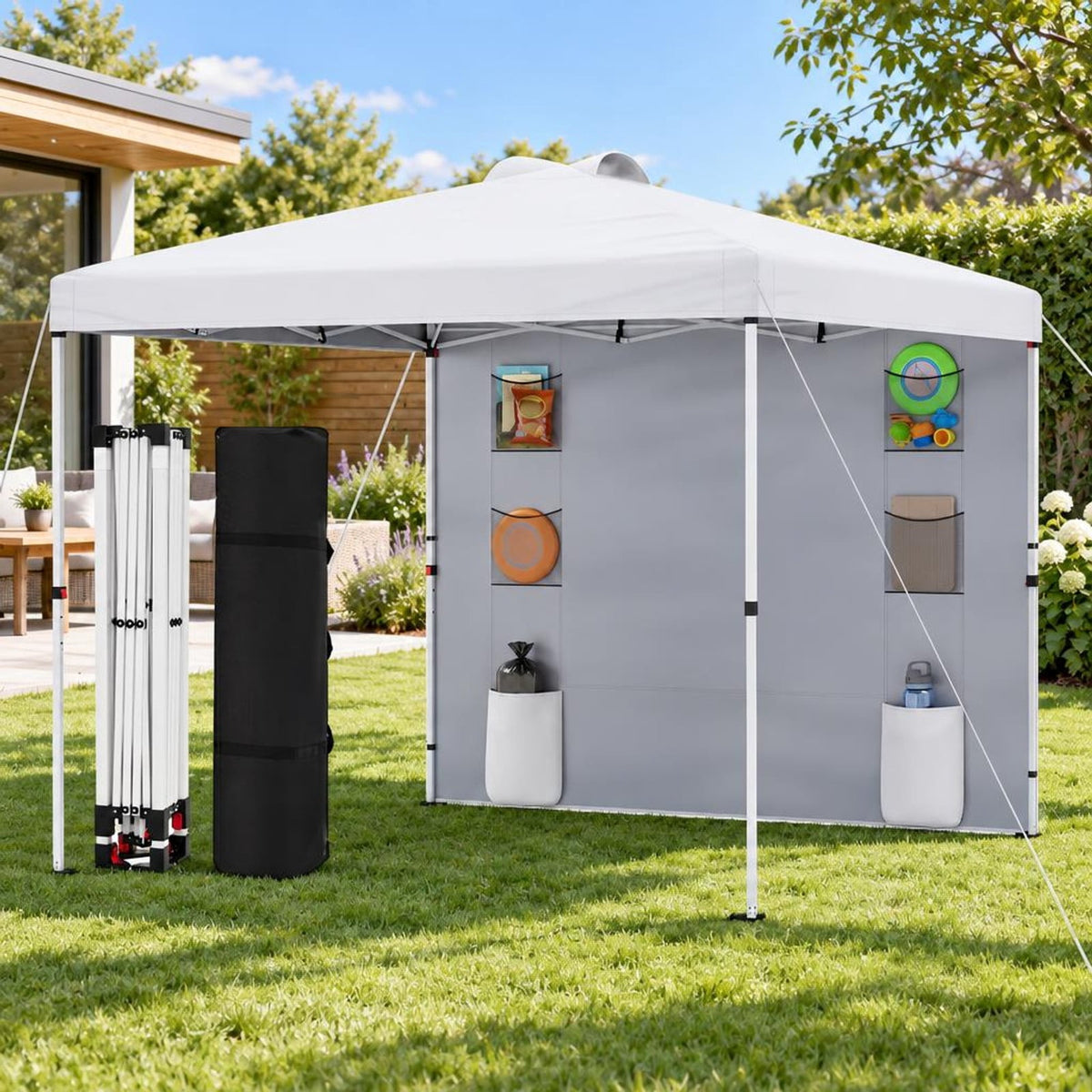 Airfind 10 x 10 FT Pop up Canopy Tent with Sidewall 6 Pockets Instant Setup Commercial Gazebo, 150D Oxford Fabric Metal Frame, White
