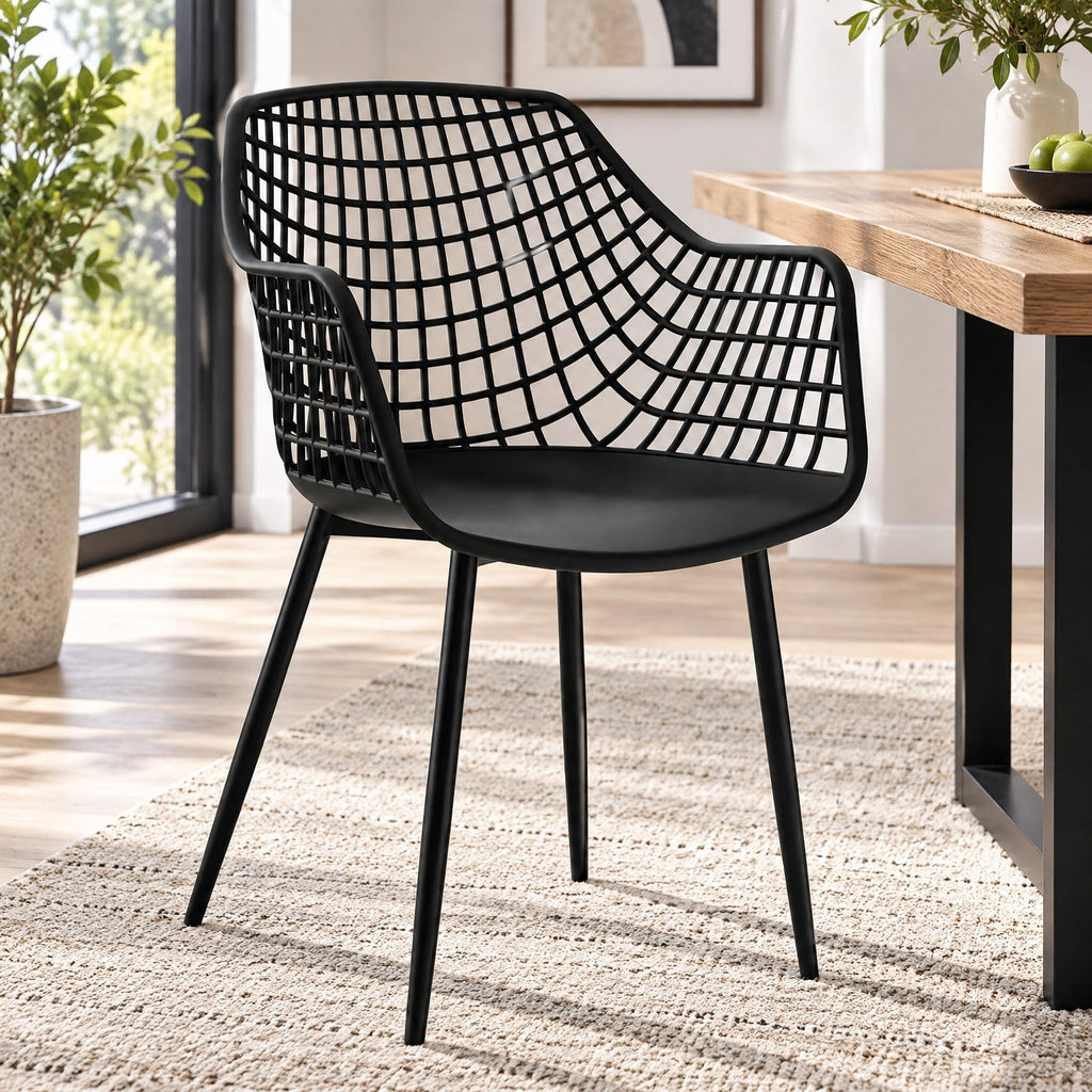 Airfind Set of 4 Heavy Duty Modern Dining Chair featuring Airy Hollow Backrest, 265 lbs Capacity, PVC Frame, 22.5 Inch x 21 Inch x 34 Inch Footprint, Black