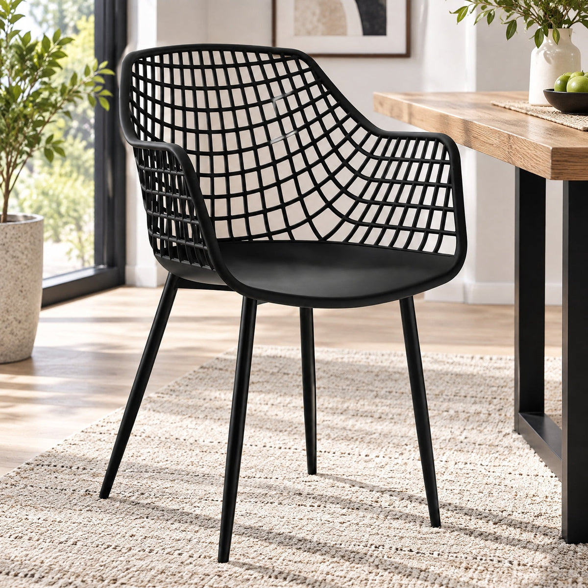 Airfind Set of 4 Heavy Duty Modern Dining Chair featuring Airy Hollow Backrest, 265 lbs Capacity, PVC Frame, 22.5 Inch x 21 Inch x 34 Inch Footprint, Black