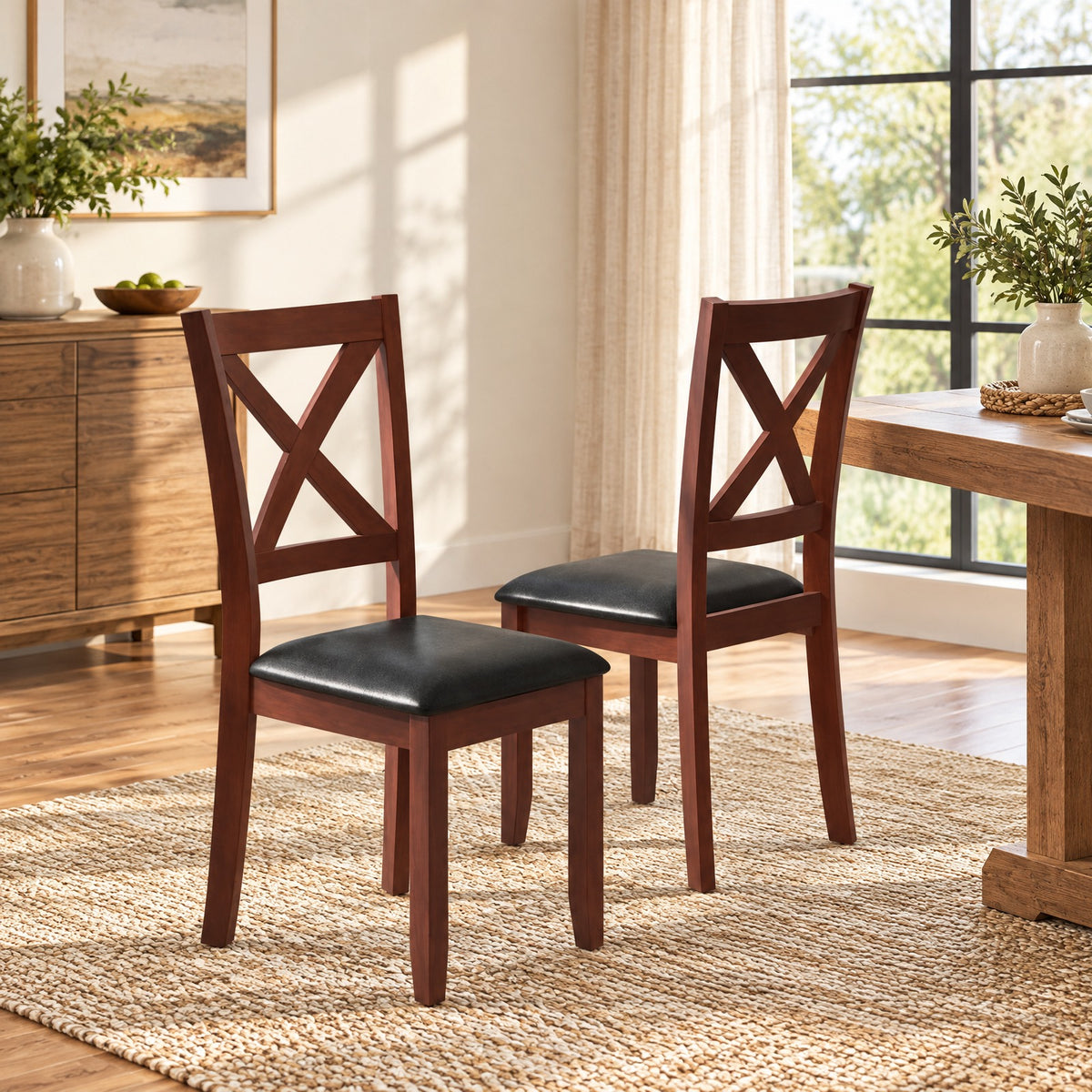 Airfind Set of 2 Wooden Kitchen Dining Chair with Padded Seat and Rubber Wood Legs, Capacity 355 lbs Capacity, 18 x 22 x 39 Footprint, Black