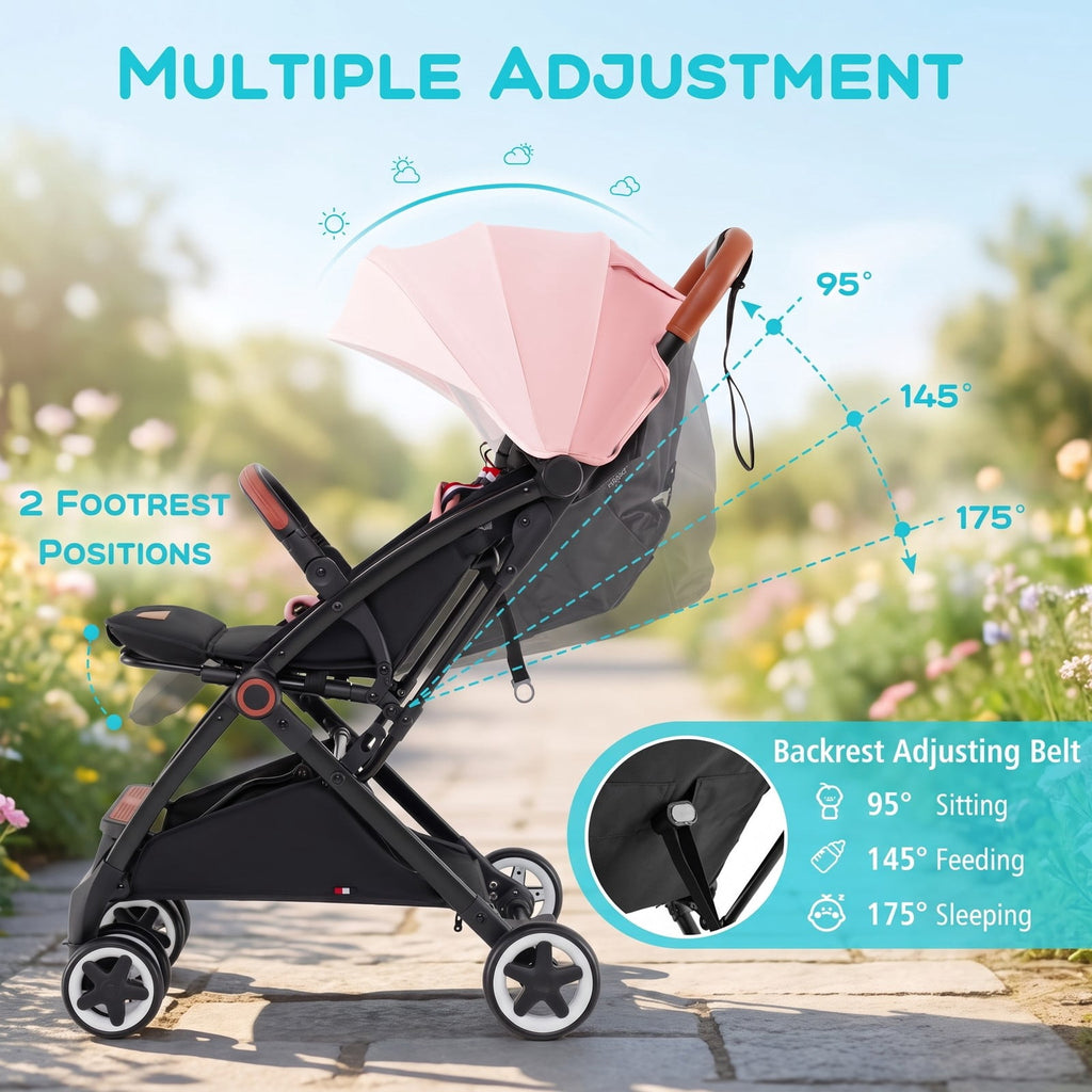 Airfind Lightweight Aluminium Frame Baby Stroller with Net, Aluminium Alloy Iron Fabric Frame, for 0-3 years old, 28.5 x 20.5 x 38 Footprint