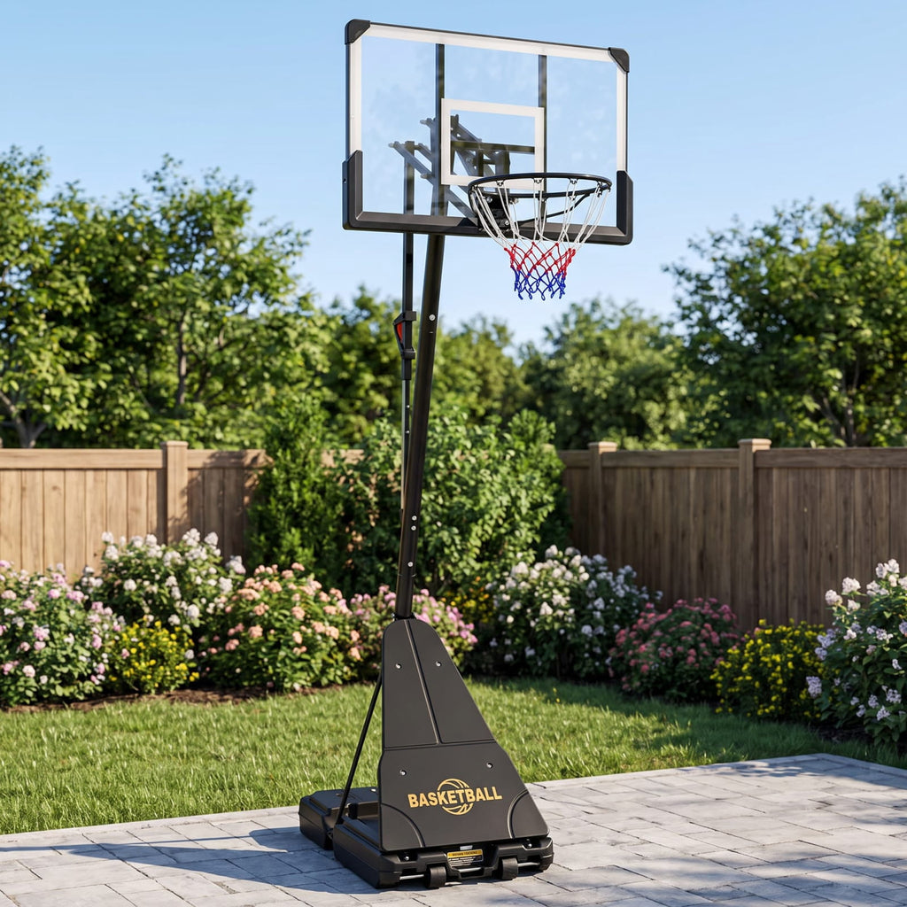 Airfind Portable Basketball Goal System with 4.9 to 10 Foot Adjustable Height 44 Inch Shatterproof Backboard and Rebounder for Backyard, Black