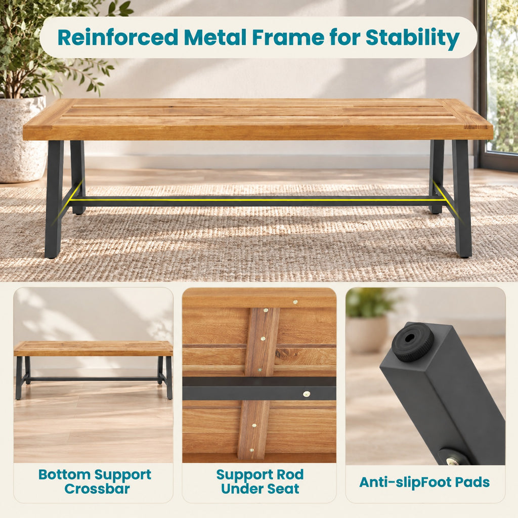 Airfind 63 Inch 3-Person Acacia Patio Wood Outdoor Backless Bench-Set of 1, 800 lbs Capacity, Acacia Wood Metal Frame, 63 x 12.5 x 18 Footprint