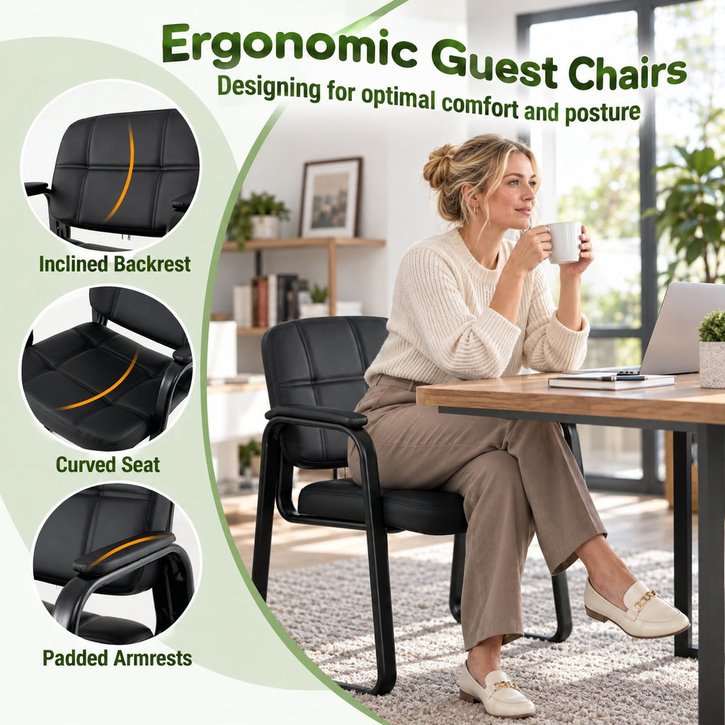 Airfind Set of 4 Upholstered Waiting Room Chair with Armrest and Ergonomic Backrest, 330 lbs Capacity, PU Leather Sponge Metal Frame, Black
