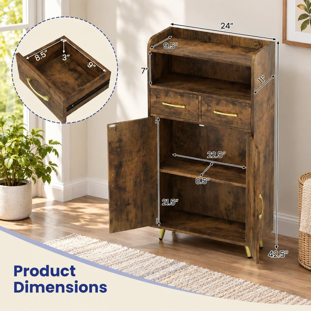 Airfind Bathroom Storage Cabinet Freestanding Floor Cabinet with 2 Drawers and 2 Doors, 44 lbs Capacity, Engineered Wood Metal Frame, Brown