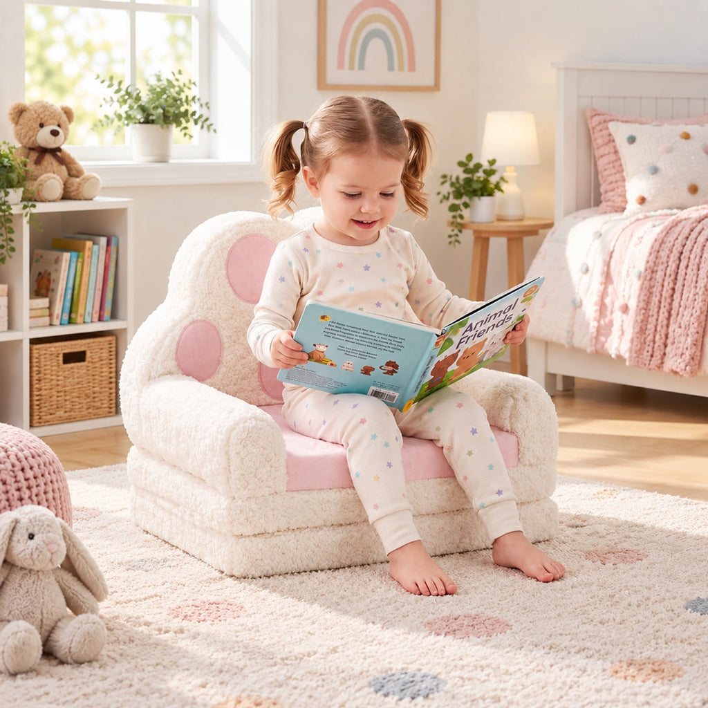 Airfind 2-in-1 Convertible Kids Sofa to Lounger with Removable Cover, Cotton Velvet Sponge Frame, for 18-36 Months Old, Pink