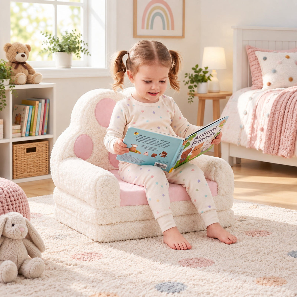 Airfind 2-in-1 Convertible Kids Sofa to Lounger with Removable Cover, Cotton Velvet Sponge Frame, for 18-36 Months Old, Pink