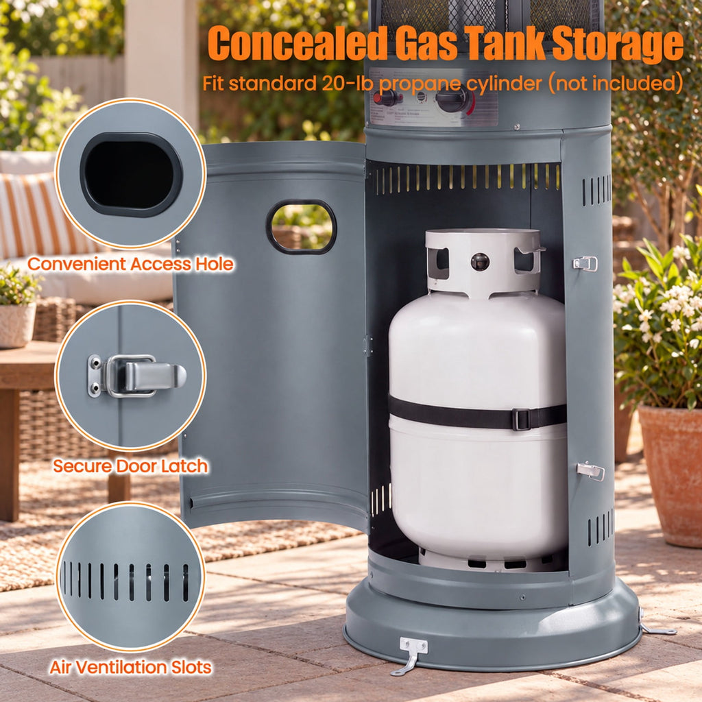 Airfind Outdoor Propane Patio Heater with Glass Tube and Tilt-Over Protection, Metal Frame, 27.5in x 74.5in Footprint, Gray