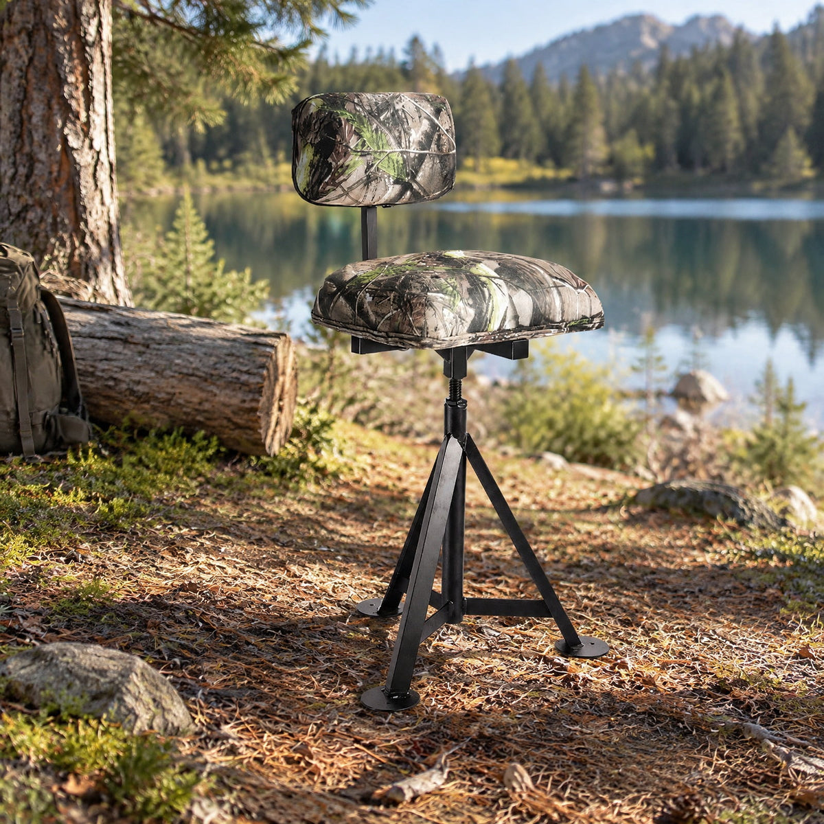 Airfind Swivel Hunting Chair Tripod Blind Stool with Detachable Backrest, 330 lbs Capacity, Steel fabric Frame, 16 Inch x 15 Inch x 30 Inch -38.5 Inch Footprint
