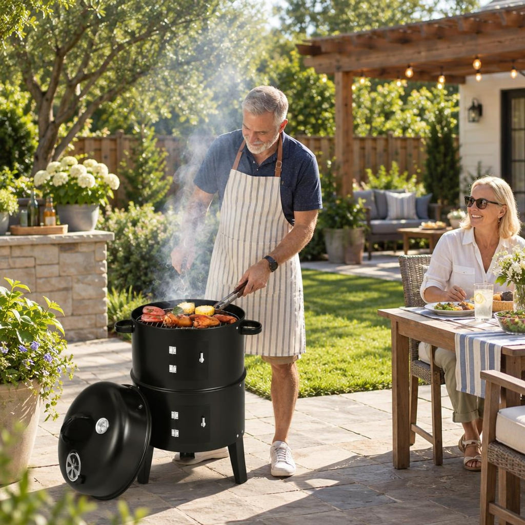 Airfind 3-in-1 Charcoal BBQ Grill Cambo with Built-in Thermometer, Steel porcelain enamel Frame, Charcoal