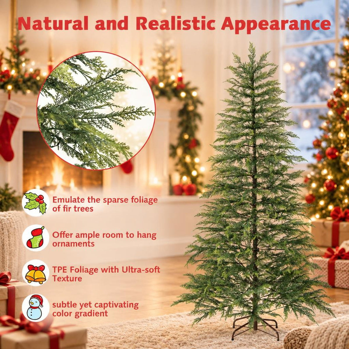 Airfind 6.5 Feet Artificial Christmas Tree with Branch Tips and Colorful LED Lights, Green, a light controller for convenient operation