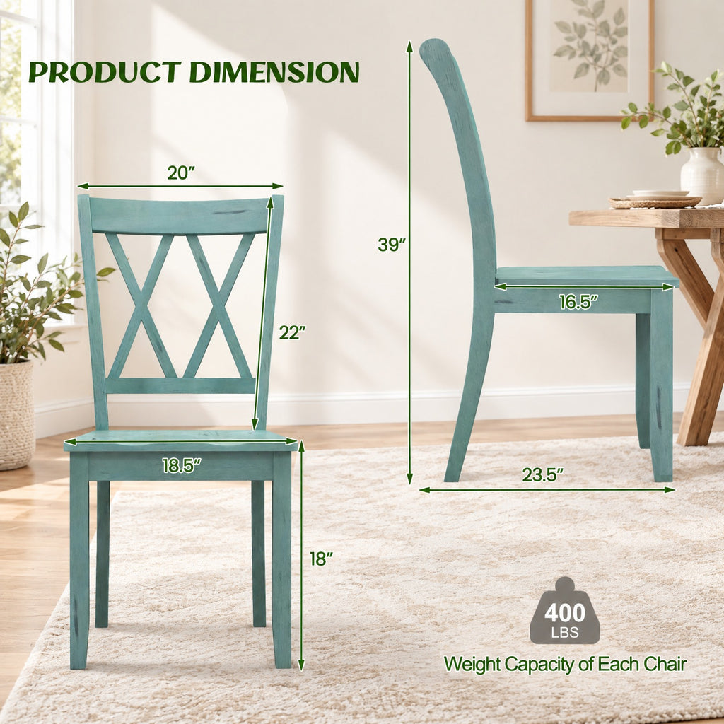 Airfind Set of 2 Cross Back Rubber Wood Dining Chairs, 300 lbs Capacity, Rubber Wood Frame, 20 x 23.5 x 39 Footprint, Green