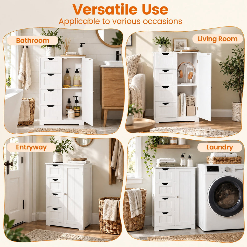 Airfind Standing Indoor Wooden Cabinet with 4 Drawers, 143 lbs Capacity, MDF Engineered Wood Frame, 21.5 Inch x 12 Inch x 32.5 Inch Footprint, White