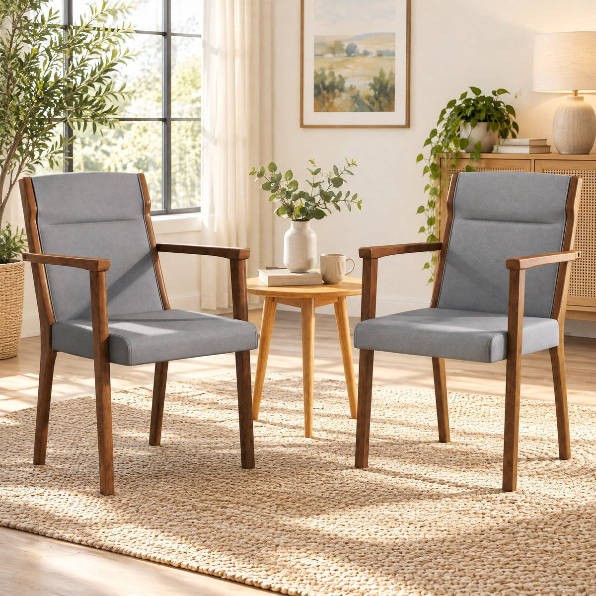 Airfind Upholstered Wooden Accent Chairs Set of 2 with High Back and Soft Cushion, 352 lbs Capacity, Rubber Wood Frame, Gray