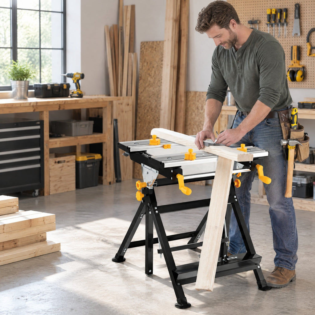 Airfind Folding Work Table with Tiltable Platform and 7-level Adjustable Height, 220 lbs Capacity, Aluminum Metal Frame, Black