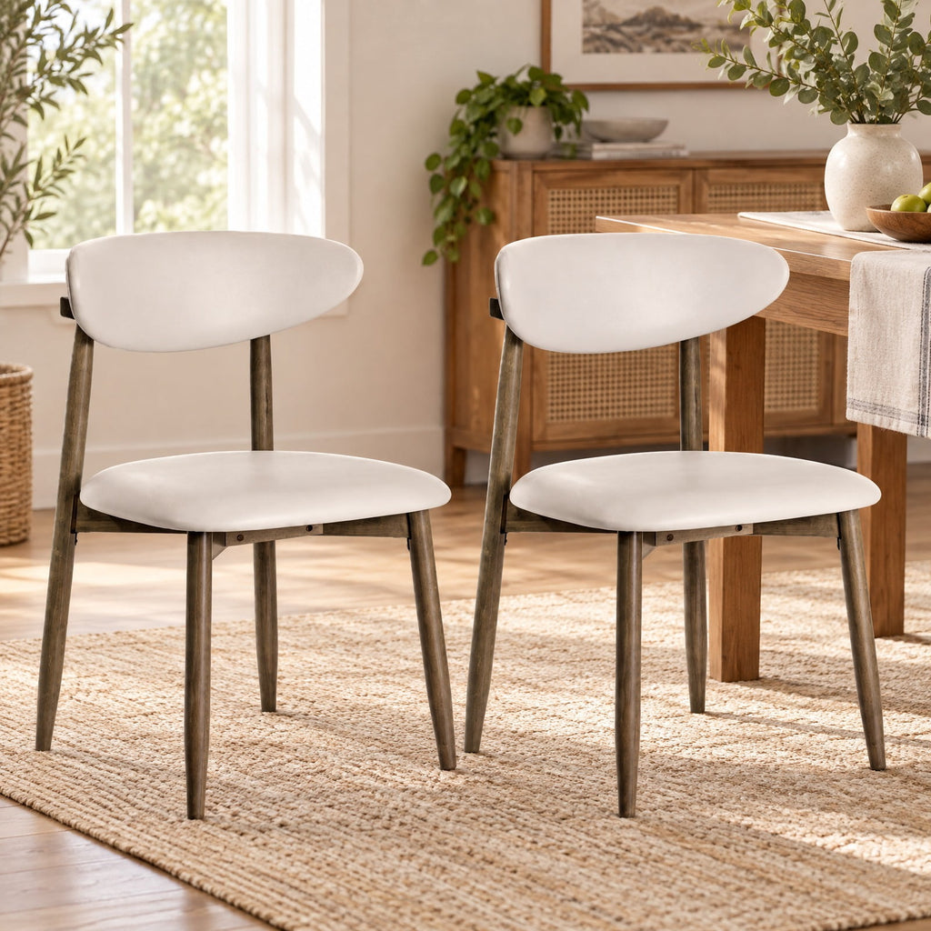 Airfind Set of 2 Wooden Modern Upholstered Dining Chairs with Curved Backrest, Chair 330 lbs Capacity, Rubber Wood Frame, Beige