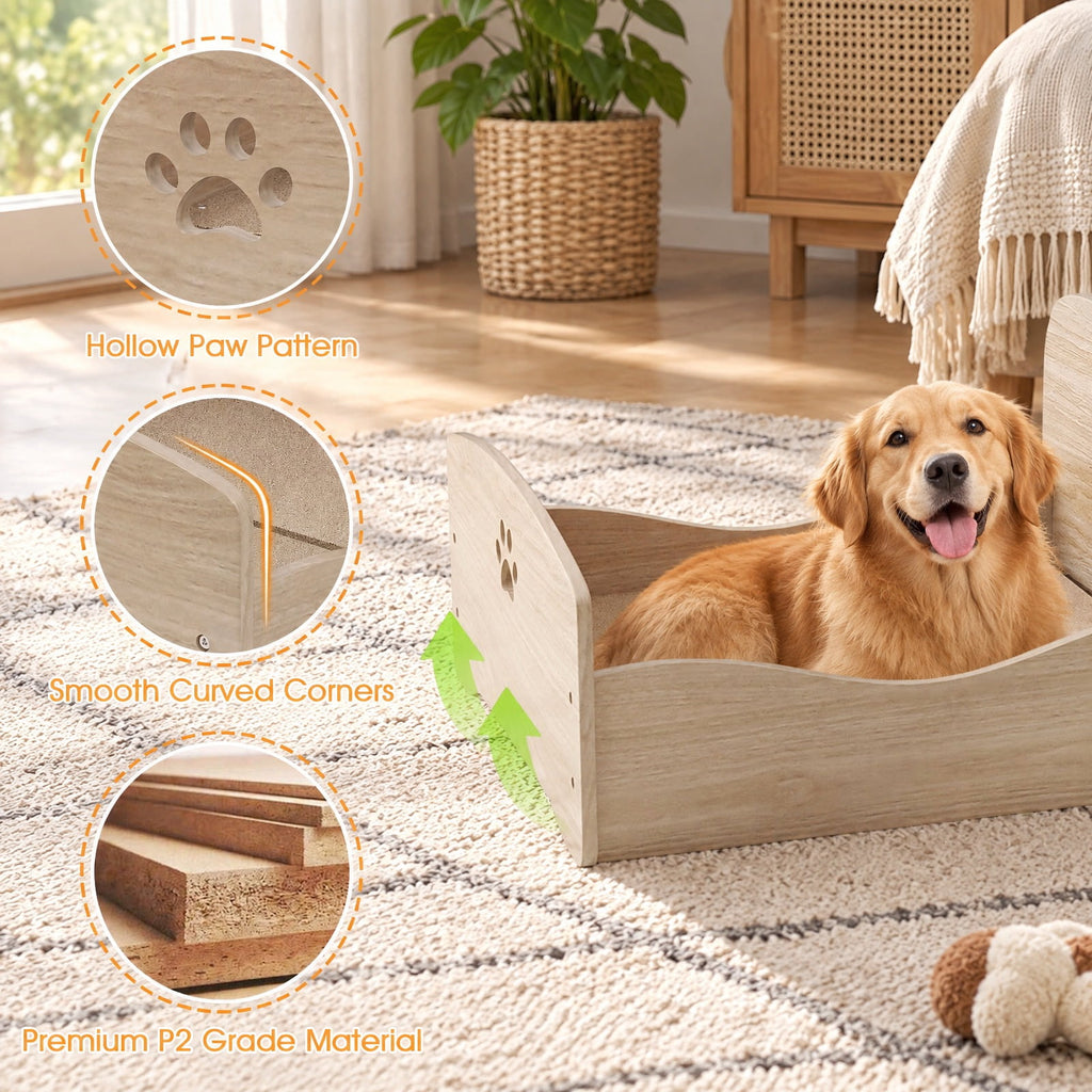 Airfind Elevated Pet Bed Frame with Rails and Cute Headboards, 44 lbs Capacity, MDF Particle Board Frame, 21 x 18 x 20 Suitable Footprint, Walnut