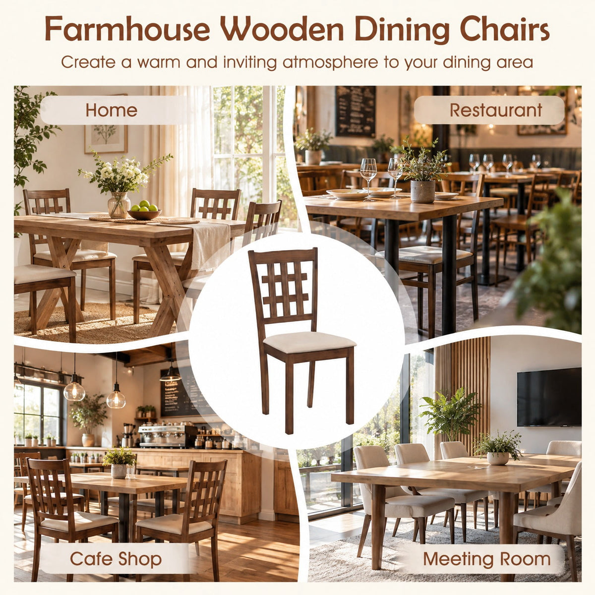 Airfind Set of 2 Wood Kitchen Chairs with Faux Leather Upholstered Seat, 265 lbs Capacity, Rubber Wood MDF Polyester Sponge Frame, Coffee