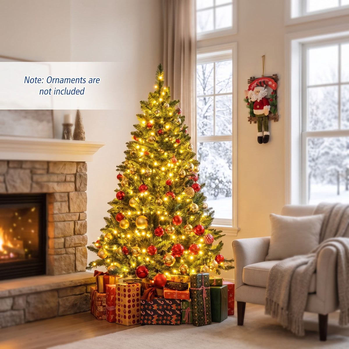 Airfind 5/6/7 Feet Artificial Christmas Tree Hinged Xmas Tree with 7 Lighting Modes-5 Feet, Green, Diameter of Stand 18in/18in/22in