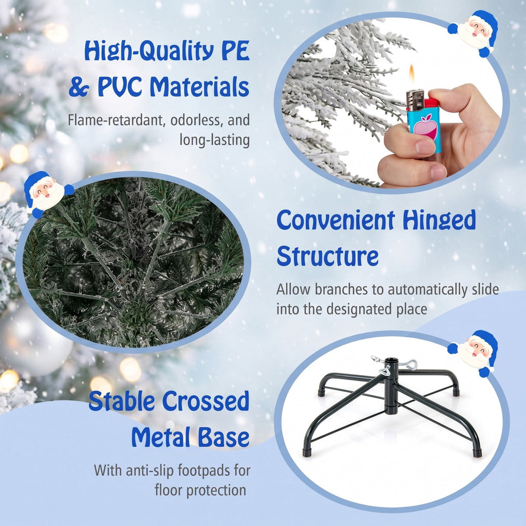 Airfind 4.5/6/7 Feet Pre-Lit Snow Flocked Christmas Tree with Warm White LED Lights-4.5 ft, White, Diameter of Stand 20/18/16 Inch