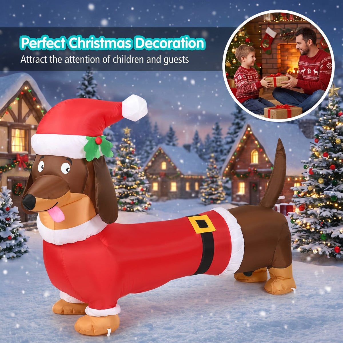 Airfind 5 Feet Inflatable Christmas Dog with LED Lights, 190T Polyester Fabric, 5.2 Ft x 1.5 Ft x 3.6 Ft (L x W x H) Item Weight: 2 lbs, Unspecified