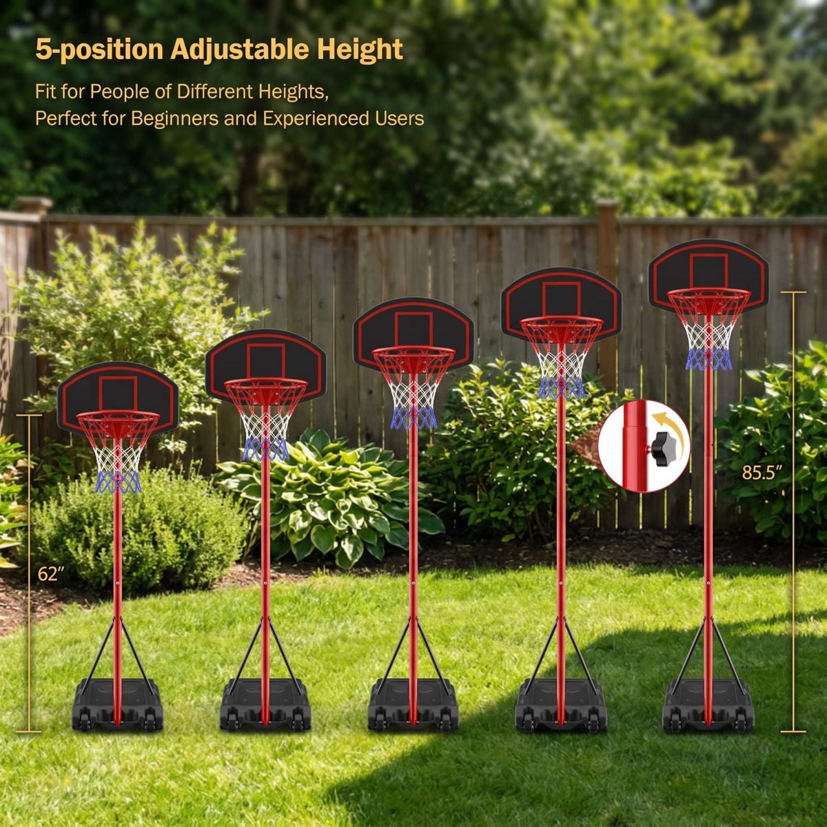 Airfind Portable Basketball Hoop with 5.5 to 7.5 Foot Adjustable Height Shatterproof HDPE Backboard and Fillable Base with Wheels, Black