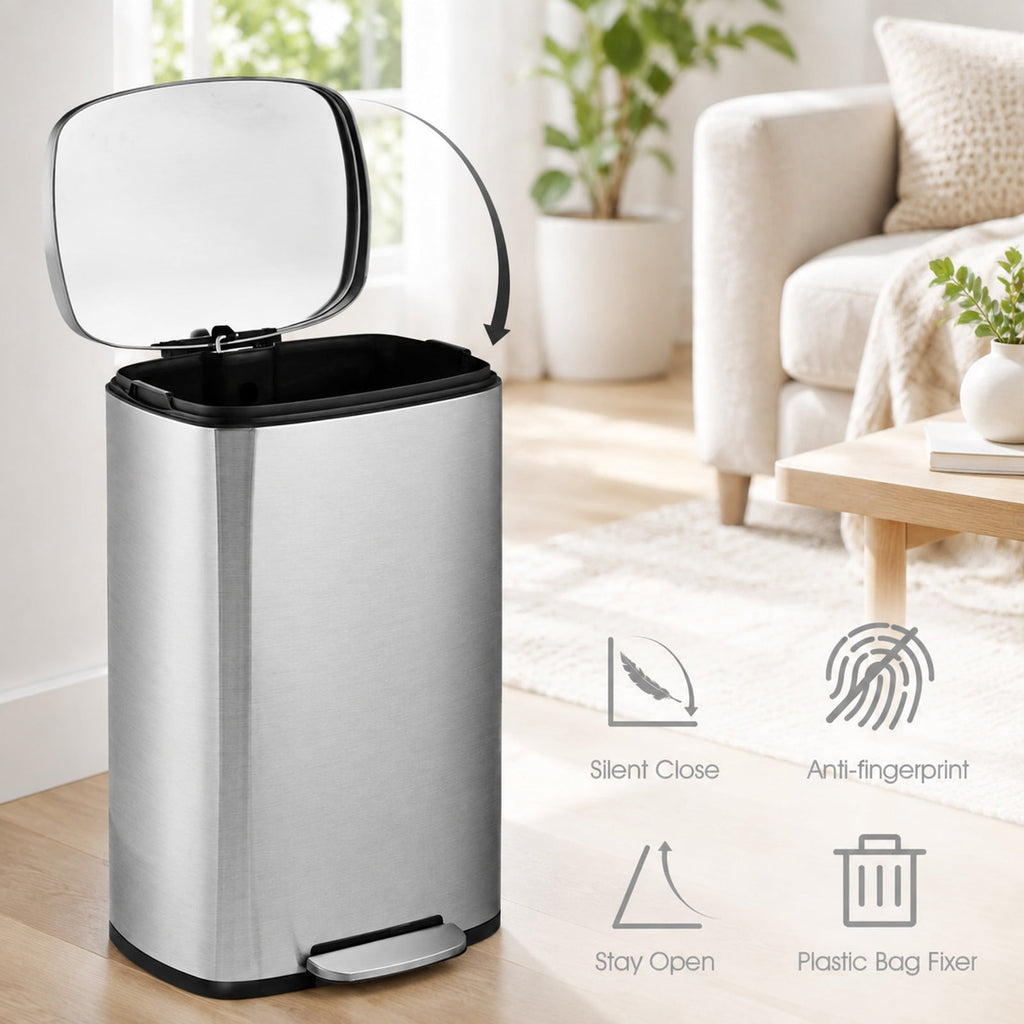 Airfind 13.2 Gallon Stainless Steel Trash Garbage Can with Bucket, PP steel stainless Frame, 17in x 12in x 26in (L x W x H) The Footprint, Silver Main
