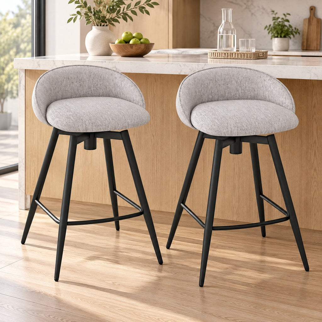 Airfind Upholstered Bar Stools Set of 2 with Footrest and Backrest, 330 lbs Capacity, Metal Linen Fabric Sponge Frame, Gray
