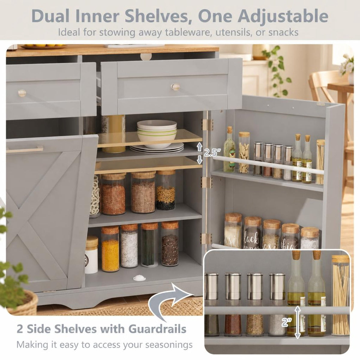Airfind Tilt Out Trash Can Cabinet with Outlets and Adjustable Shelf, 100 Lbs Capacity, MDF Engineered Wood for Convenient Everyday Use, Gray