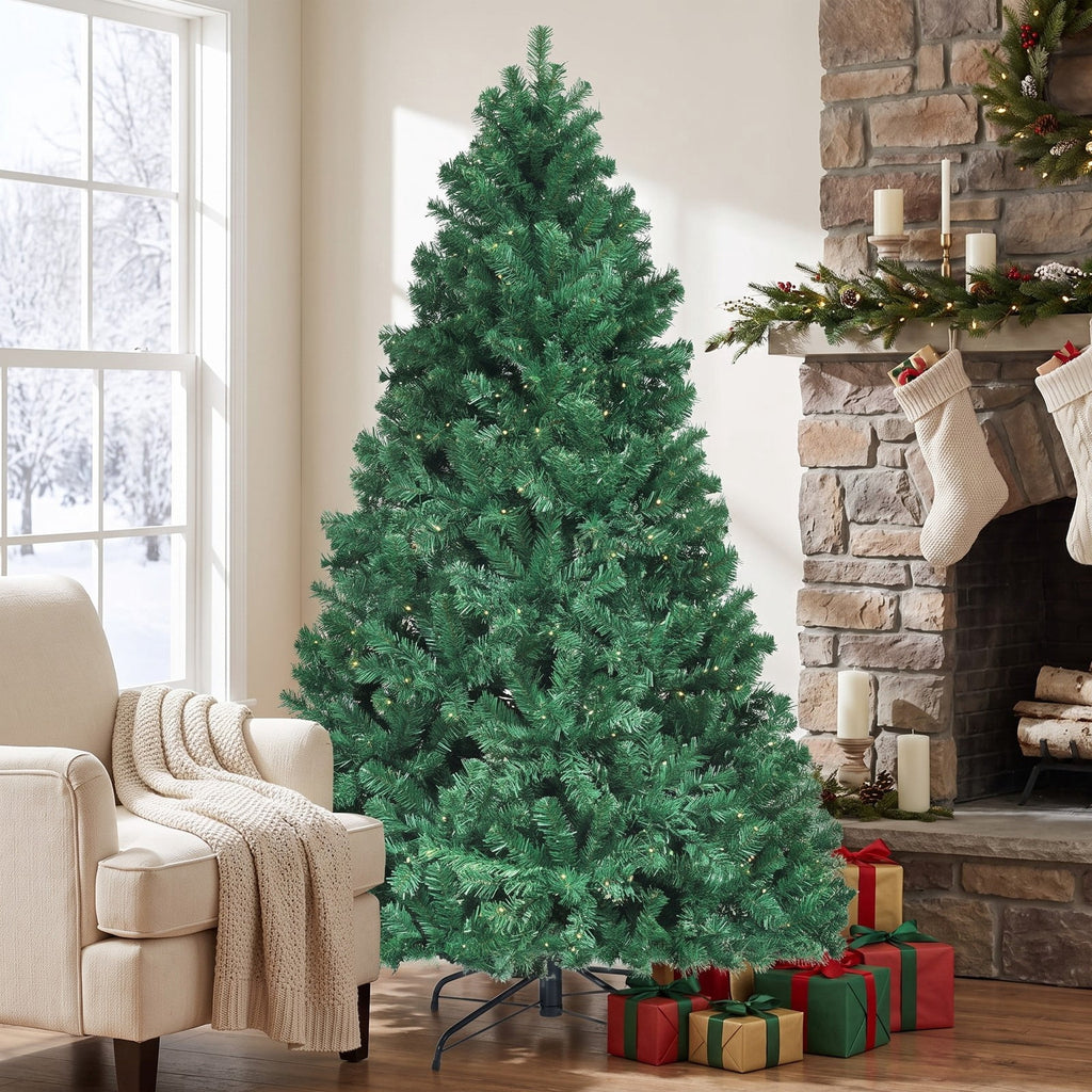 Airfind 7 Feet PVC Artificial Christmas Tree with LED Lights-7 ft, PVC iron Frame, 4.3 x 7.5 H Footprint, Green
