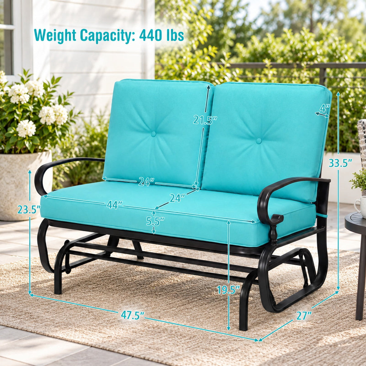 Airfind 2 Seats Outdoor Swing Glider Chair with Comfortable Cushions, 440 lbs Capacity, Steel olefin fabric foam Frame, Green