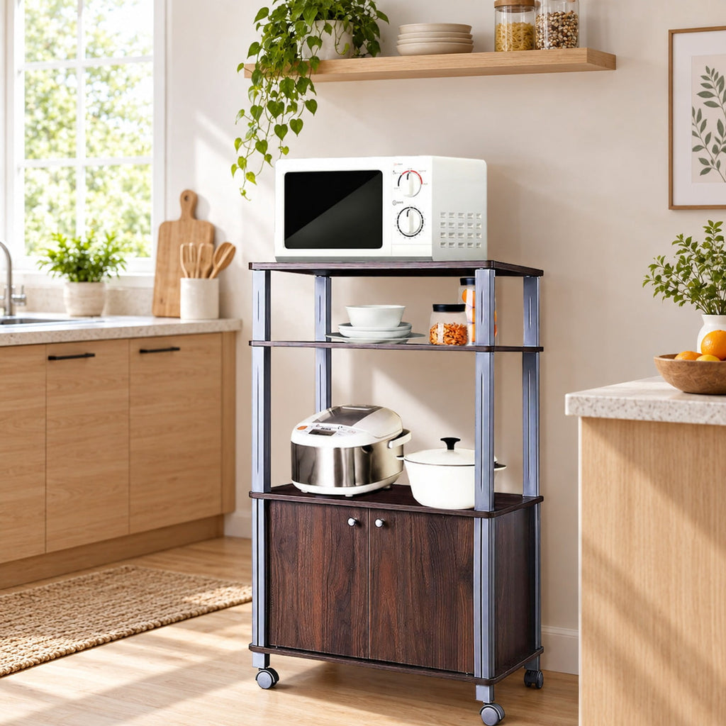 Airfind Microwave Rack Stand Rolling Storage Cart, P2 MDF Frame, 23.5 x 15.5 x 38.5 Footprint, Walnut