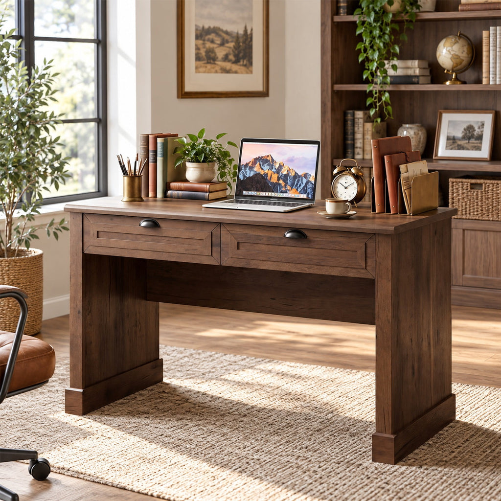 Airfind Executive Desk, 48 Inch Farmhouse, with 2 Drawers for Studying and Writing, 48 Inch x 24 Inch x 30 InchInterior Footprint, Brown