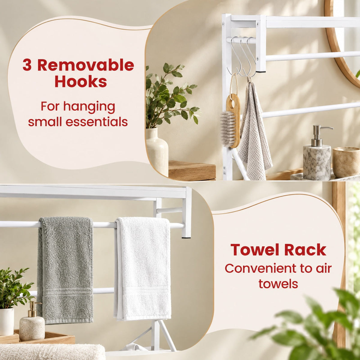 Airfind Over the Toilet Storage Rack 3-Tier Over Toilet Bathroom Organizer with Towel Holder, 110 lbs Capacity, Metal Engineered Wood Frame, White