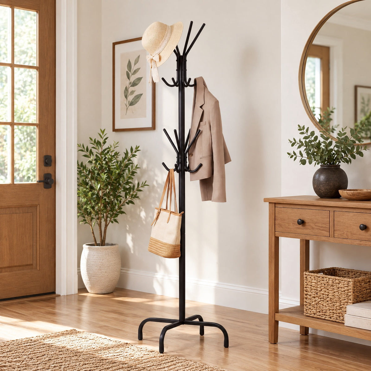 Airfind Metal Coat Rack Freestanding with 16 Hooks and 4 Legs for Entryway Office Bedroom, 6.5 lbs Capacity, Metal, 22 Inch x 22 Inch x 70 Inch