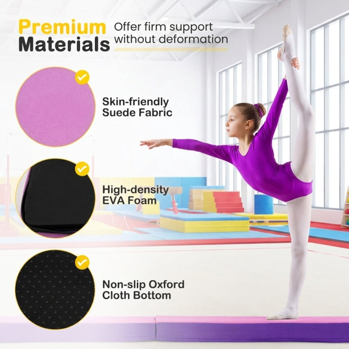 Airfind 7 FT Folding Balance Beam with Removable Suede Cover and Non-Slip Bottom, Portable Gymnastics Training Beam for Home, Purple