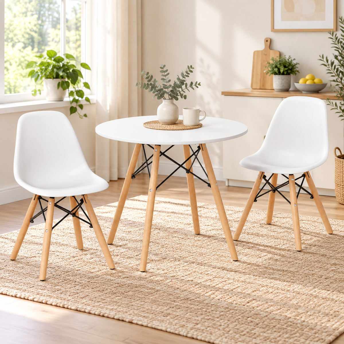 Airfind Kids Modern Dining Table Set with 2 Armless Chairs, 110 lbs Capacity, MDF PP beech wood and iron Frame, for 3-12years old, White