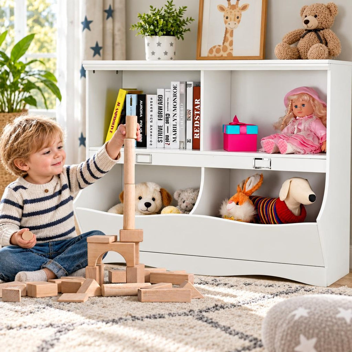 Airfind Kids Storage Unit Baby Toy Organizer Children Bookshelf Bookcase, Wood All hardware included Frame, White
