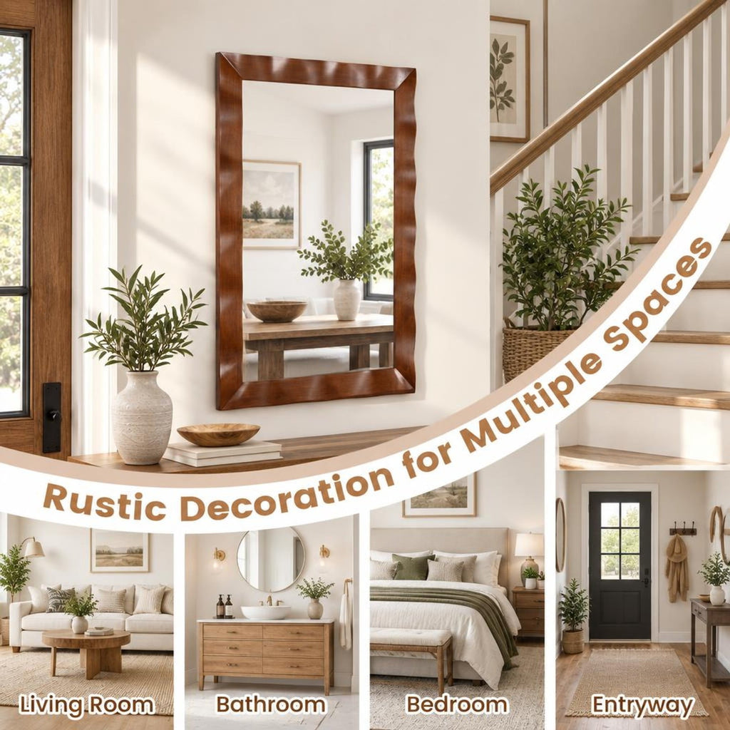 Airfind 41.5 x 28 inches Farmhouse Wall Mirror with Solid Wood Frame, Brown, Stable MDF back boards for added sturdiness