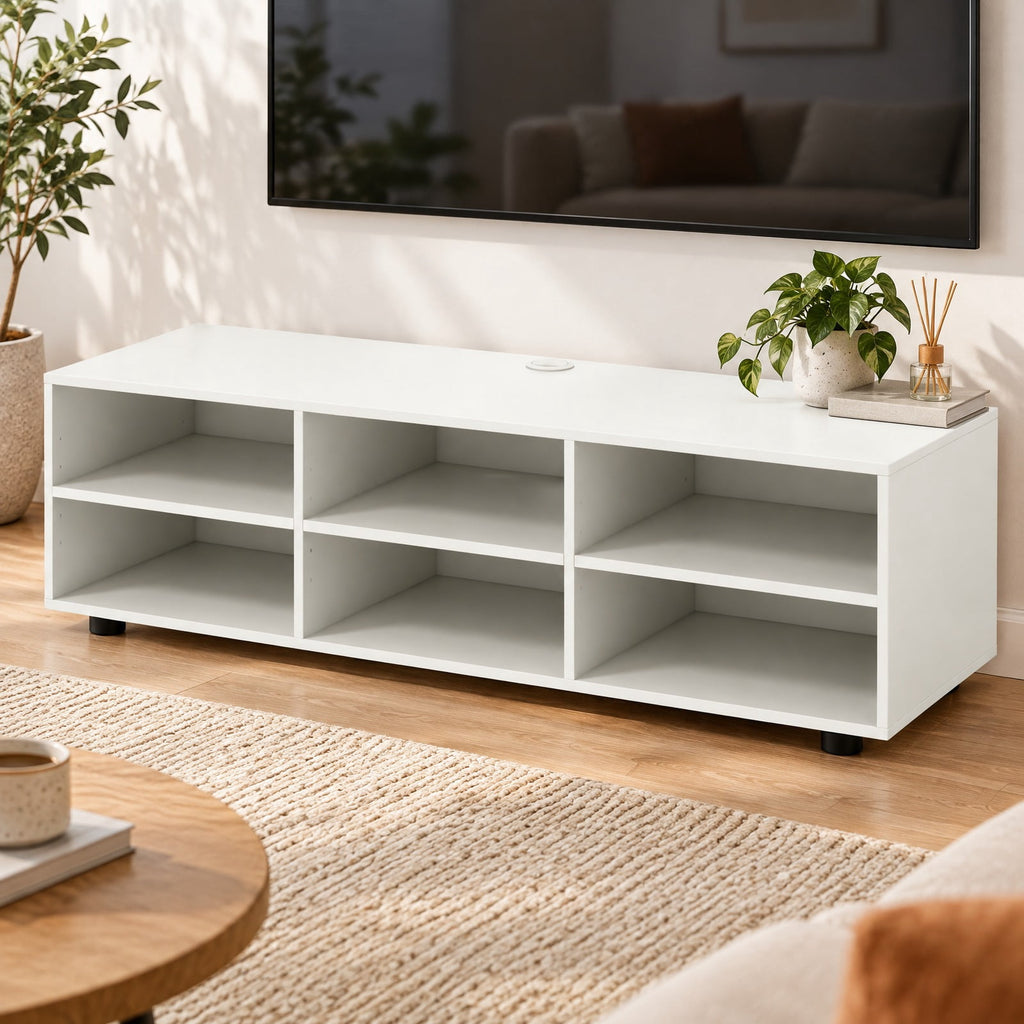 Airfind TV Stand for TV up to 55 Inch with 6 Storage Compartments, 135 lbs Capacity, Engineered Wood MDF Frame, 45 Inch x15.5 Inch x 13.5 Inch Footprint, White