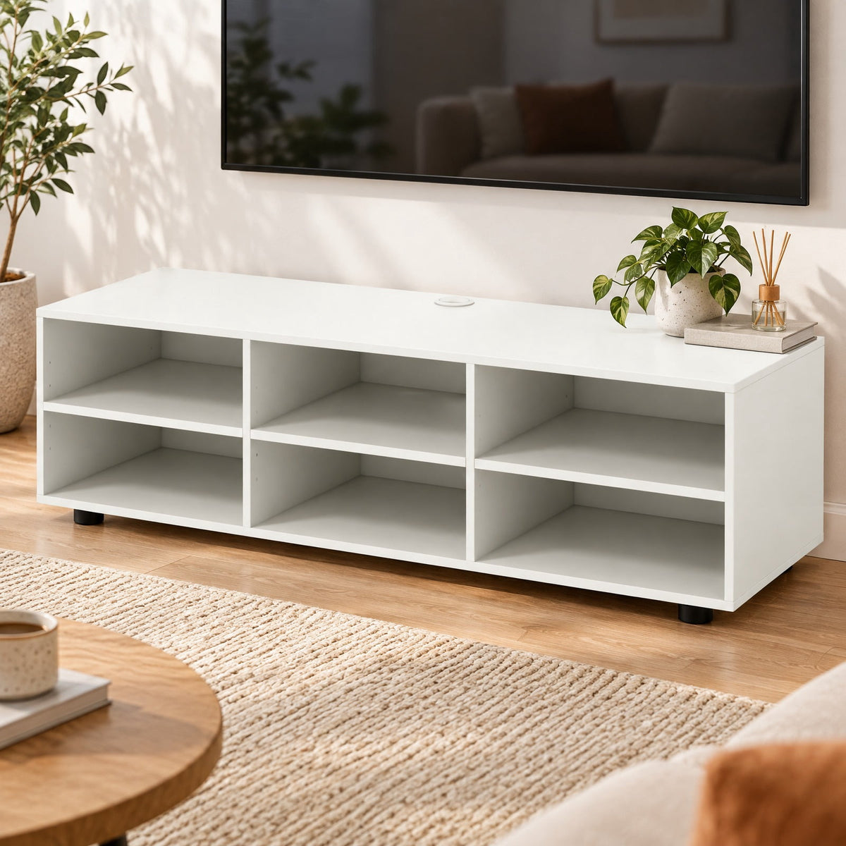 Airfind TV Stand for TV up to 55 Inch with 6 Storage Compartments, 135 lbs Capacity, Engineered Wood MDF Frame, 45 Inch x15.5 Inch x 13.5 Inch Footprint, White