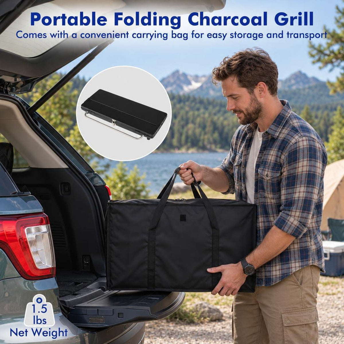 Airfind Portable Grill with Detachable Legs Adjustable Grate and Carrying Bag, 32 Inch x 18.5 Inch x 33.5 Inch Footprint for Everyday Use, Charcoal